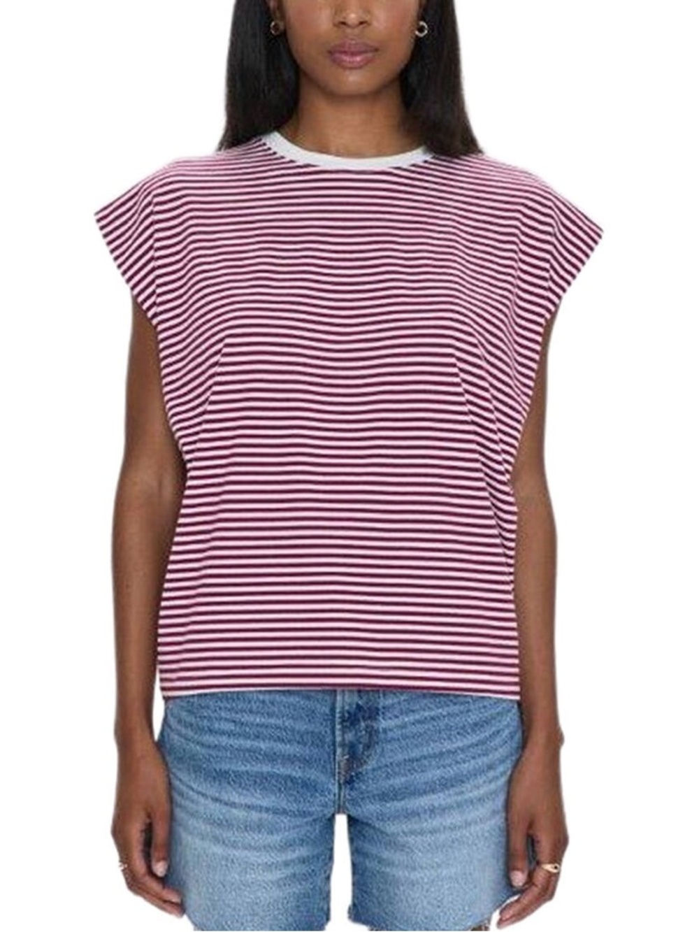PISTOLA Trina Sangria Striped Muscle Tee Top Cotton Stretch Designer Size M - Picture 3 of 8